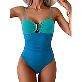 Eomenie One Piece Swimsuit for Women Tummy Control Ruched Bathing Suit Cutout U Wire Swim Suits