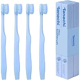 Tonochi Extra Soft Bristle Toothbrushes for Adults, 4-Pack, Blue | Gentle on sensitive gums, ultra-soft tapered bristles, reaches back molars, non-slip grip, individually wrapped, BPA-Free
