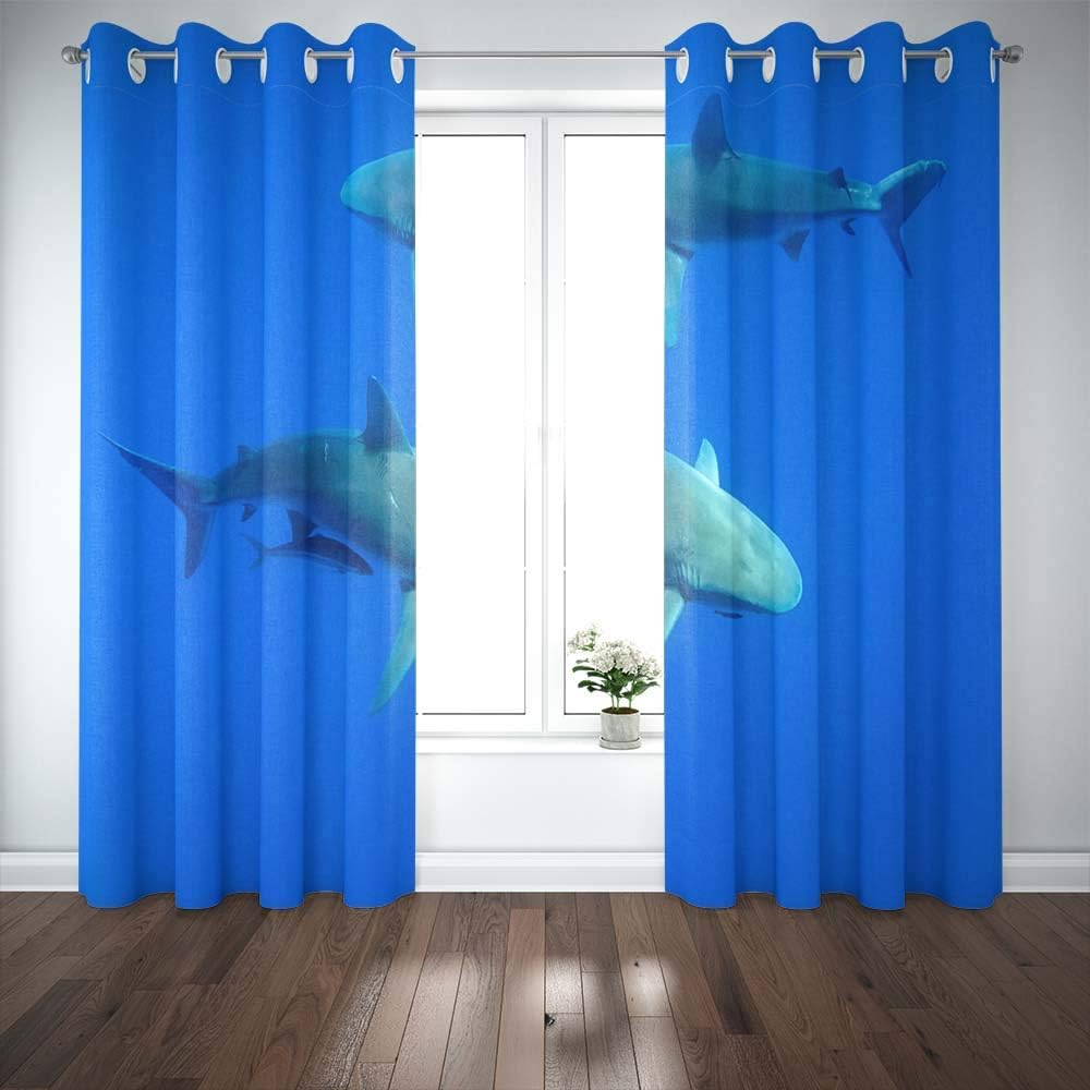 Shorping 52X84 Inch 3D Window Curtains, Privacy Window Curtain Sharks Hawaii Oahu Window Blackout Curtains for Bedroom,2 Pc