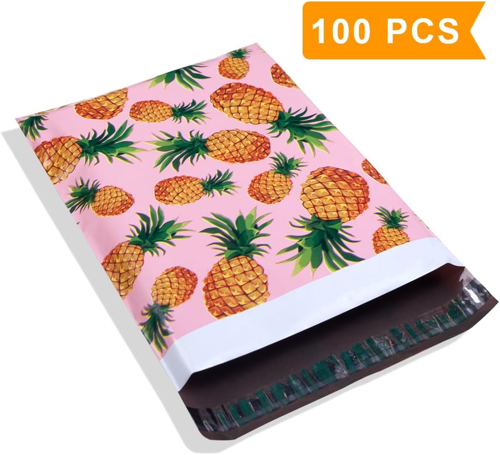Poly Mailer Bags-100 Pack #5 12x15.5 Inch 2.35MIL Pineapple Designer Shipping Envelope Mailers Boutique Custom Bags for UCGOU