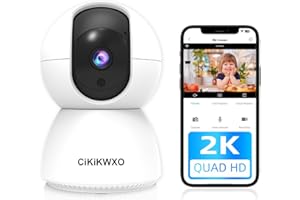 CiKiKWXO WiFi Security Camera Indoor, 2K Cameras for Home Security,355° Pan/Tilt Pet Camera,Compatible with Google Assistant & Alexa,Night Vision,2-Way Talk, Motion Detect,TF Card & Cloud Storage