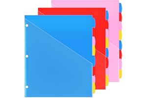 WOT I 8-Tab Binder Dividers with Clear Front Pocket - 3 Sets, Reusable Plastic Pocket Dividers for 3 Ring Binder, 4 Vibrant Colors, Tear-Resistant, Total 24 Tabs