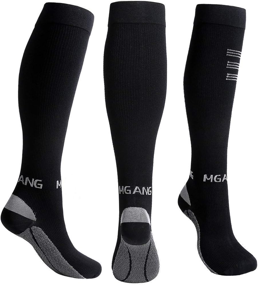 MGANG Compression Socks, 20-30mmHg Best Recovery Performance Graduated Compression Stockings for Men Women. Athletic Sports Socks, Running, Travel, Relieve Swelling, Varicose Veins, Edema, Black XXL
