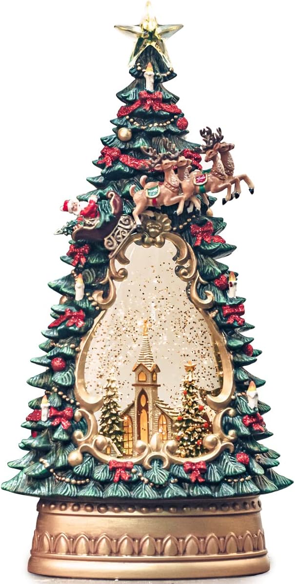 Snow Globes - SUNFACE Christmas Trees Figurine Church Scene Snow Globe with Swirling Glitter – Music