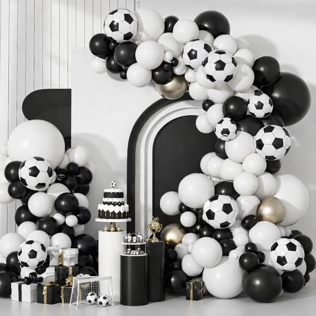 45 Pcs Football Balloon Arch Kit White & Black Soccer Party Decorations for Boys' Birthday Sports Theme Supplies