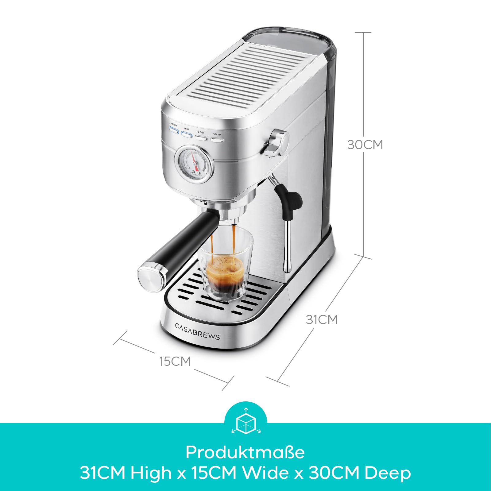 CASABREWS CM5418 Kompakte Espresso Siebträgermaschine mit Milchaufschäumer 7