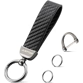 JUSTTOP Leather Keychain, Carbon Fiber Car Key Chain with Anti-Lost D-Ring and 2 Key Ring, Keychain Wristlet, Car Accessories, Universal Keychain for Men and Women (Black)