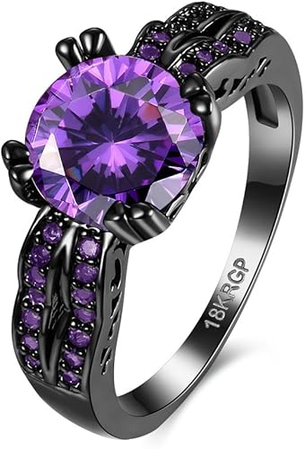 Amazon Rockyu ジュエリー ブランド 人気 レディース リング メンズ カジュアル 紫 ジルコン シンプル 黒 指輪 13号 リング 通販