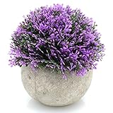 Velener Mini Plastic Artificial Pine Ball Topiary Plant with Pots for Home Decor (Purple)