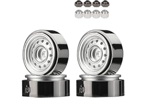 DJCRAWLER 1 Inch Classic Vintage Beadlock Counterweight CNC Wheels Rim with Hex Adapter for SCX24 90081 FMS FCX24 4WD 1/24 RC Car Universal Upgrade Accessories Parts (Silver Plus)