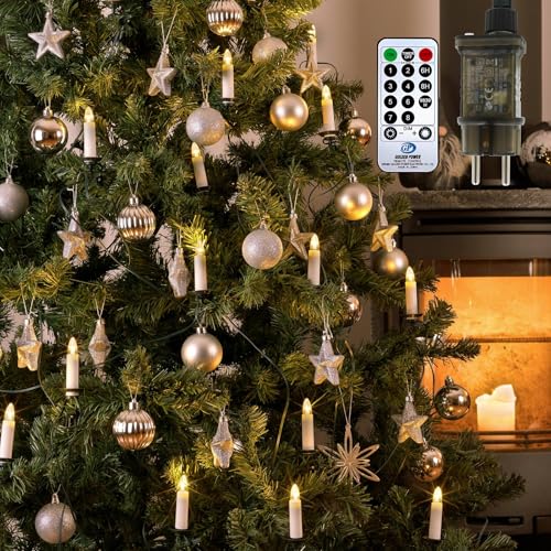 A.bigwhale 50er LED Weihnachtsbaum Lichterketten Innen, Kerzen Lichterkette Weihnachtsbaumkerzen mit Kabel, 8 Modi Christbaumkerzen Elektrisch Weihnac
