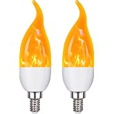 OHLGT E12 Flame Bulbs 2 Packs, 3 Mode LED Candelabra 2.0 Watt Warm White Chandelier 1800k Candle Light Bulbs, Flame Tip for Christmas Party Decorations