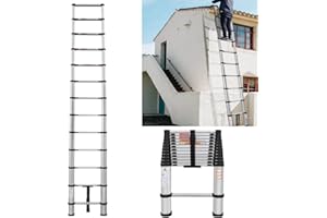 Qimu Telescoping Ladder,Aluminum Lightweight Extension Ladder,330lbs Max Capacity,Non-Slip Sturdy Multi-Purpose Telescope Portable Ladder Outdoor Indoor Use 10.5FT 3.2M