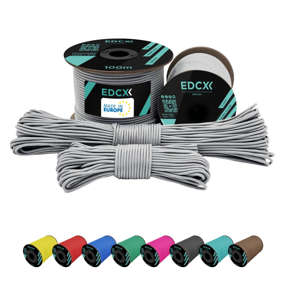 EdcX 2 mm Nylon Paracord 275 (15, 30, 50 and 100 m)– 100% Nylon rope, 3-Strand cord, Nylon cord 2 mm in Many Colours (White, 30 m)