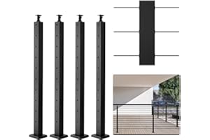 VEVOR 4-Pack Cable Railing Post, 36" x 2" x 2" Steel Horizontal Hole Deck Railing Post, 11 Pre-Drilled Holes, SUS304 Stainles