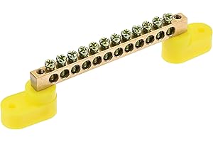 MECCANIXITY Terminal Ground Bar Screw Block Barrier Brass 12 Positions Yellow for Electrical Distribution