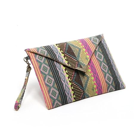 Women Ethnic Geometric Pattern Envelope Clutch Handbag Purse Classic Phone Bag