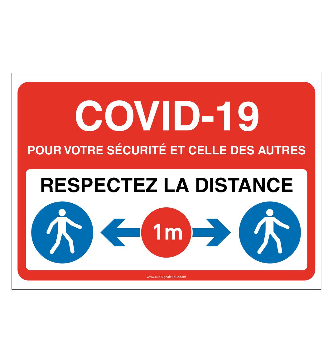 Aua Signaletique - Panneau de Signalisation Respectez la Distance 1 m avec Pictogramme Iso 7010 - Rouge - 600X420 Mm, Aluminium Dibond 3 mm