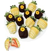 From You Flowers Sunflower Chocolate Covered Strawberries - 12 Fresh Belgian Dipped Berries with Sunflower Icing for Birthday &amp; Get Well