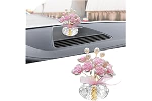 Sandfren Bling Car Dashboard Ornaments, Crystal Cute Romantic Vehicle Pearl Rose Decoration for Dash, Automotive Interior Flower Decor Accessories, Universal for SUV Sedan Truck (Pink)