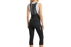 qualidyne Women's 3/4 Cycling Bib Tights, Padded Bike Capri Pants with Side Pockets, Mesh Straps, Silicone Grippers