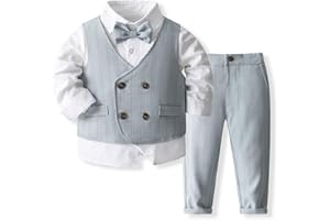 IDOPIP Kids Baby Boys Formal Suit Gentleman Christening Outfit Bowtie Shirt Vest Pants 4PCS Toddler Wedding Tuxedo Clothes