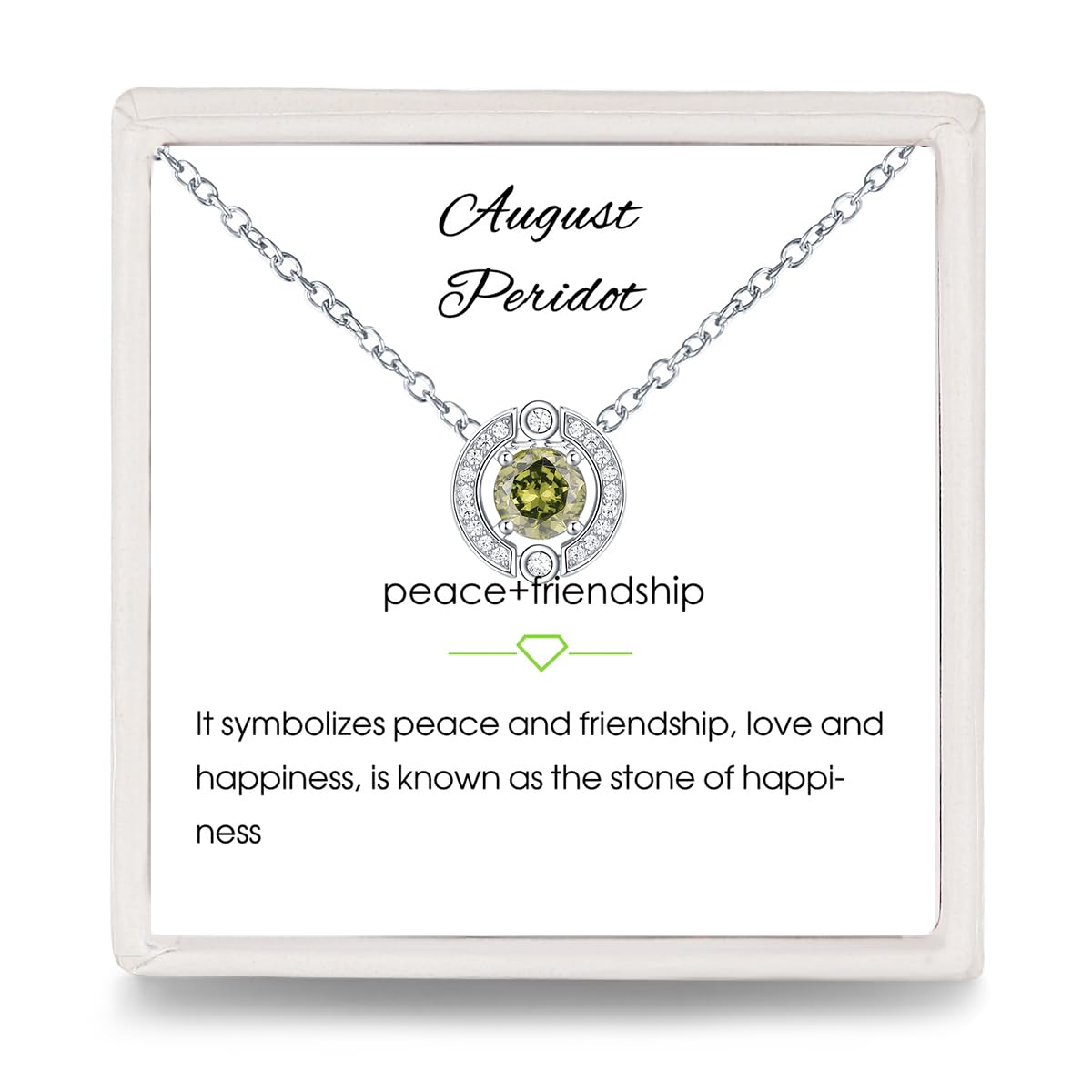 August Peridot Birthstone Necklace Women: 925 Sterling Silver Round Solitaire Pendant Halo Necklaces Green Gemstone Crystals Jewelry with Cubic Zirconia Birthday Gifts for Teen Girls Daughter