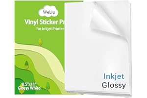 Weliu Glossy Printable Vinyl Sticker Paper for Printer - 100 Sheets Quickly Vivid Colors Waterproof Decals for Inkjet & Laser