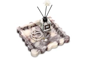 HESHIBI Square Marble Decorative Tray with Scalloped Edge,Luxury Natural Italian Stone Bathroom Vanity Tray, Dresser Top Perfume Coffee Home Sink Tray, Key Trinket Ring (Turkey Calacatta Viola, 8 * 8)