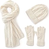 Villand 3 in 1 Womens Wool Hat Gloves & Scarf Winter Set, 3 Piece Cable Knitted Beanie Hat for Women with Gift Box