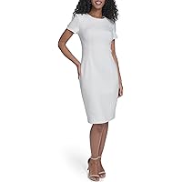 Calvin Klein Scuba Crepe Short Sheath Dress with Faux Leather Belt Black 8  at Amazon Women's Clothing store