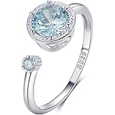 Presentski 925 Sterling Silver Dainty Birthstone Ring Adjustable Birthstone Gemstone Open Rings Birthday Gift for Women