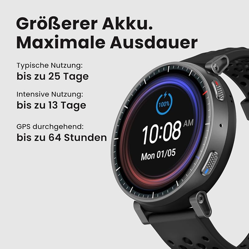 Active Max 48mm Smartwatch 1,5" AMOLED-Display, 25 Tage Akku, Offline-Karten, NFC, GPS, 4GB Speicher, 170+ Sportmodi, 5 ATM Wasserschutz, Herzfrequenz- & Schlaftracking für Android & iPhone