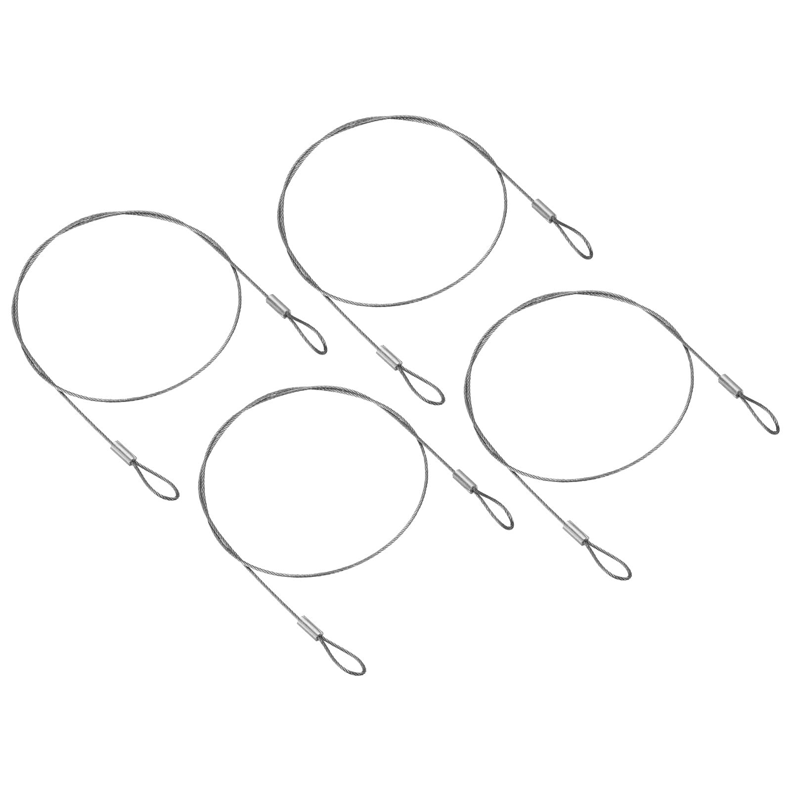 PATIKIL 20 Inch Safety Security Cable Wire, 4 Pack Stainless Steel 50cmx1.2mm Stage Lights Rope with Double Loop for DJ Lighting Luggage Lock