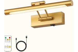 7Degobii Battery Operated Picture Lights with Remote and Timer,Wireless Art Light for Paintings with Adjustable Swing Arm Gold Gallery Lights 12in Rechargeable Wall Sconce
