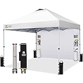 CROWN SHADES Canopy Tent 10x10 Pop Up Canopy Outdoor Shade with Pockets Sidewall, Easy Up Sun Shelter with One Person Set Up Center Lock, Portable Instant Camping Beach Canopy Tents, Grid White