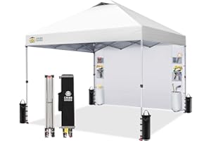 CROWN SHADES Canopy Tent 10x10 Pop Up Canopy Outdoor Shade with Pockets Sidewall, Easy Up Sun Shelter with One Person Set Up Center Lock, Portable Instant Camping Beach Canopy Tents, Grid White