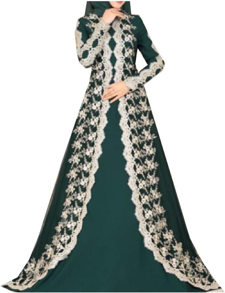 Sankt Women Islamic Muslim Slim Fit Dubai Lace Patchwork Kaftan Long Dress
