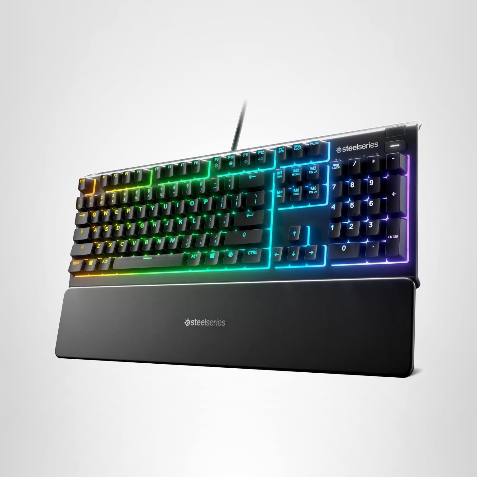SteelSeries Apex 3 RGB Gaming Keyboard – 10-Zone RGB Illumination – IP32 Water Resistant – Premium Magnetic Wrist Rest (Whisper Quiet Gaming Switch)