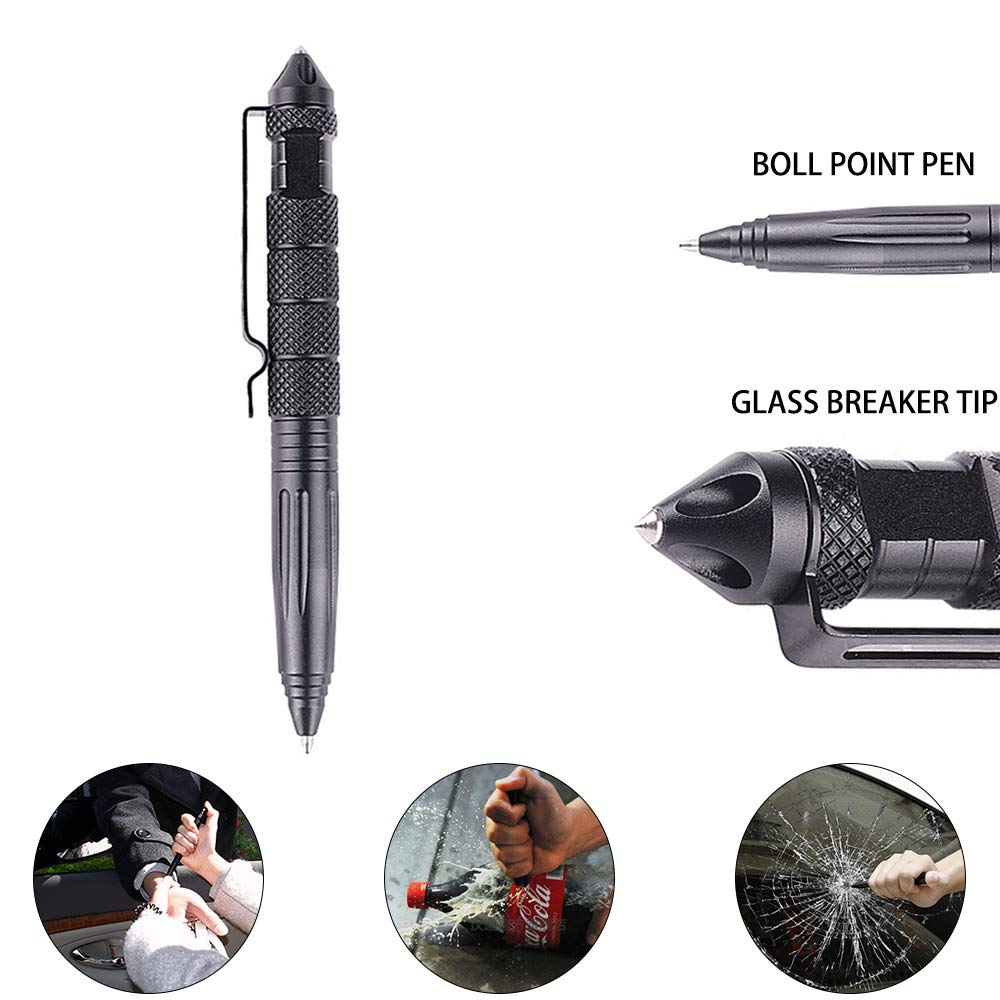 EDC Tactical Pen - Professional Self Defense Pen with 12 Ink Refills,Emergency Glass Breaker,EDC Multifunctional Survival Tool,Smooth Writing Black Ballpoint