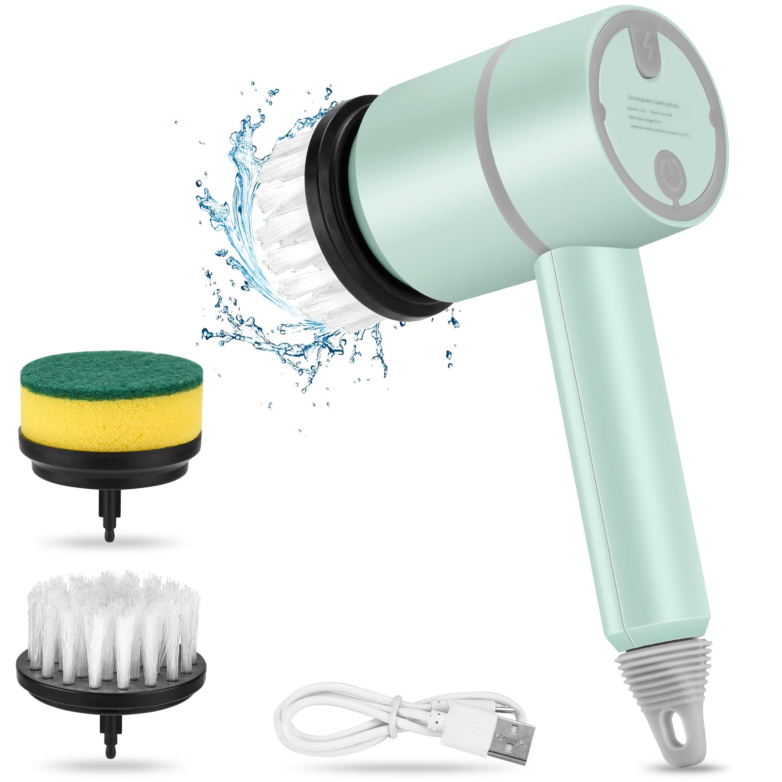 Electric Spin Scrubber Cleaning Brush - Portable Cordless Electric Shower Scrubber with 2 Replaceable Brush Heads Powerful Shower Cleaning Brushes For Bathroom Tub, Kitchen, Tile, Window, Dish, Sink