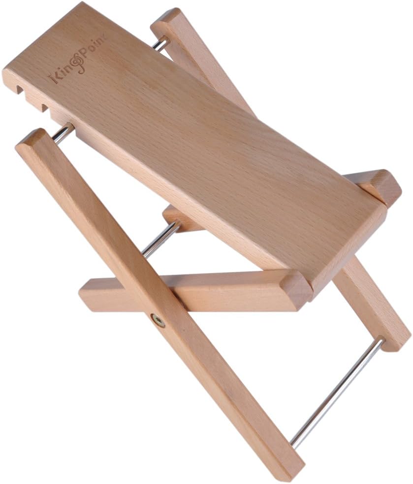 KingPoint Hardwood Guitar Footstool 3 Adjusatble Height Levels, Natural Wood, 10.6 inches x 14 cm x 7.56 inches