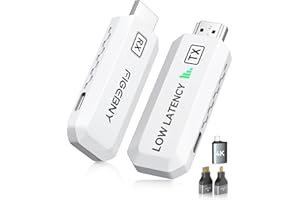 FIGEBNY Wireless HDMI Transmitter and Receiver 4K Decode 1080P Output Ultra Low Latency, Plug&Play 2.4G/5G Portable Extender,165FT HD Display Adapter for TV Box/PC/Laptop/Projector/DV/Camera White