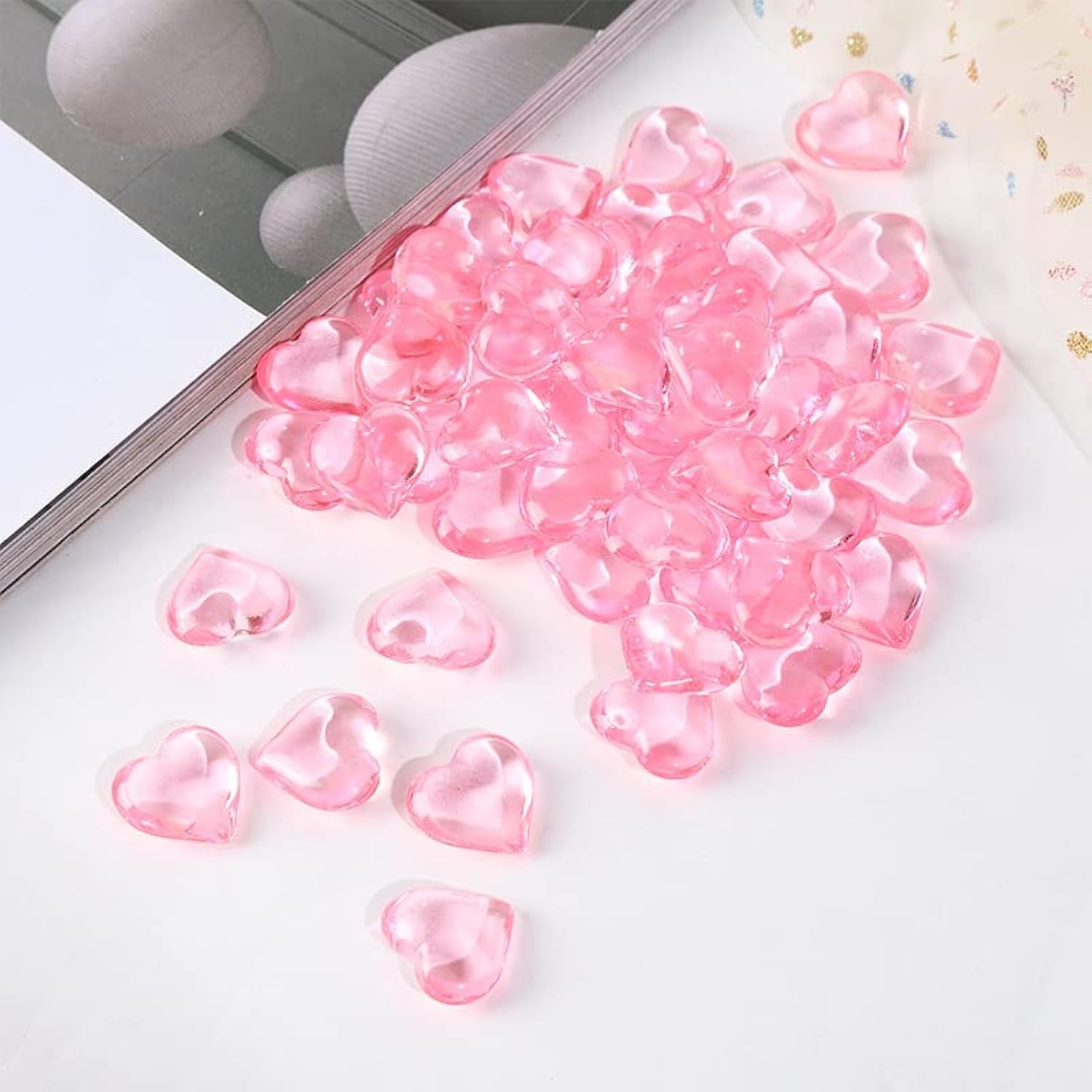 YIEUR Pack of 100 Hearts Diamond 22 mm Pink Crystals Confetti Decoration Stones Crystals Confetti Diamonds (Pink 22 mm)