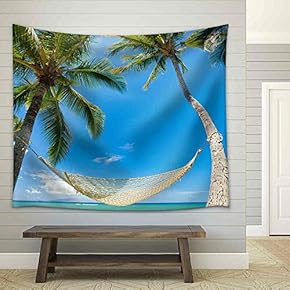 Tropical Palm Trees and Hammock - Fabric Wall Tapestry Home Decor - 51x60 inches