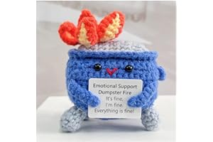 ROVYFOTA Emotional Support Crochet Dumpster Fire with Positive Card Cute Room Decor Knitted Toys Funny Crochet Support Buddies Gifts for Friends (1, Dark Blue)