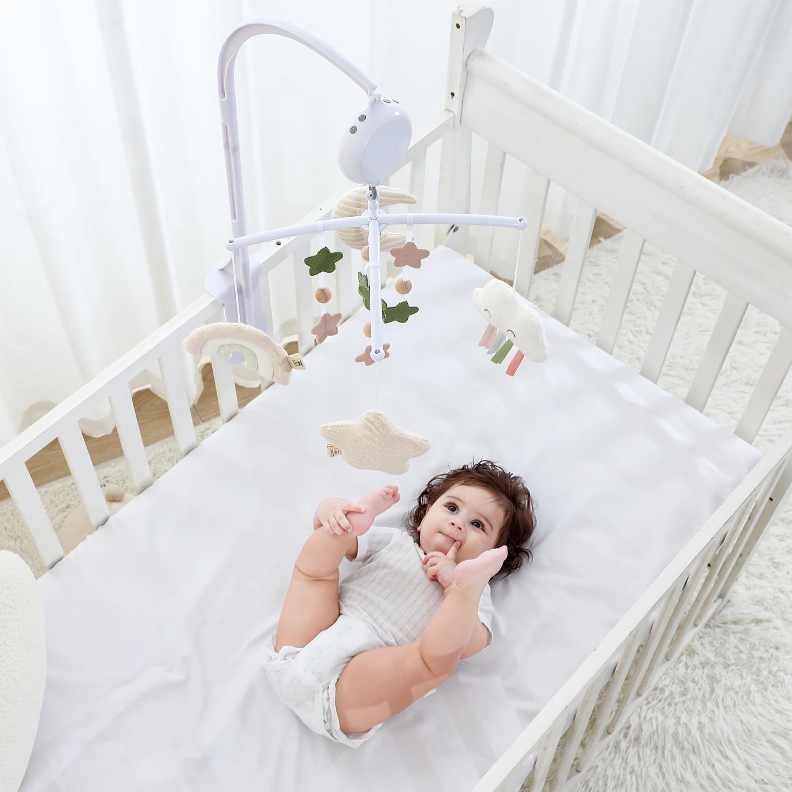 COTTONBEBE Mobile Baby,Baby Spieluhr mit 35 Musik,Einstellbare Lautstärke,Einfach anzubringen,Stoppt nach 30 Minuten automatisch,Perfekte Geschenk Für Jungen und Mädchen(Regenbogen) (Regenbogen) 5