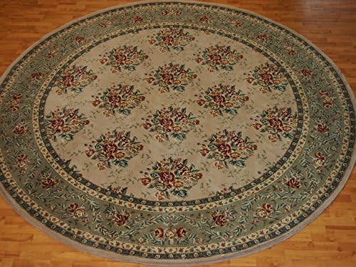 10' X 10' Overall Traditional Persian Tabriz Sage Green Round Wool & Silk Rug