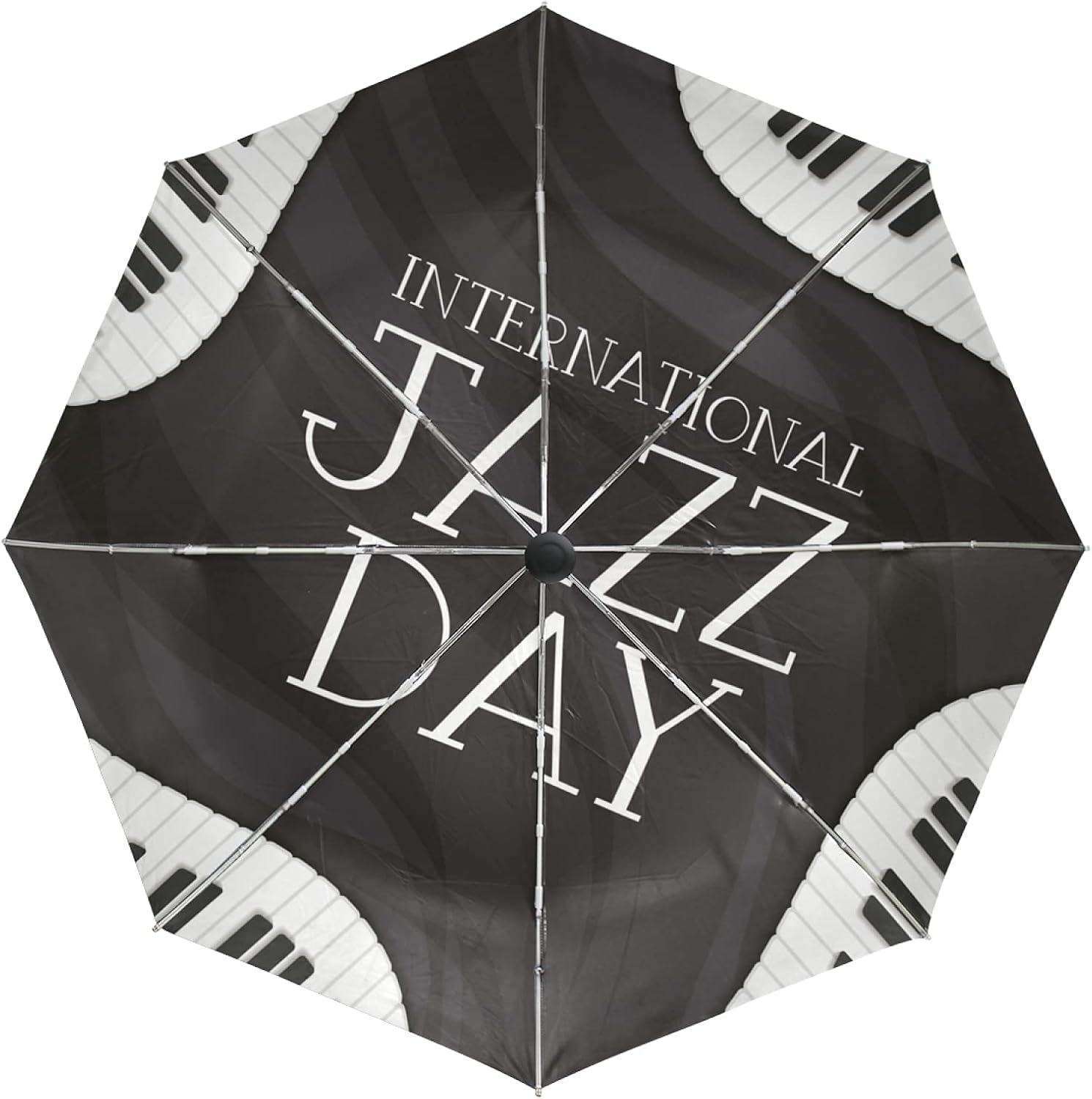 Jazz White Black Piano Keyboard Automatic Foldable Umbrella UV