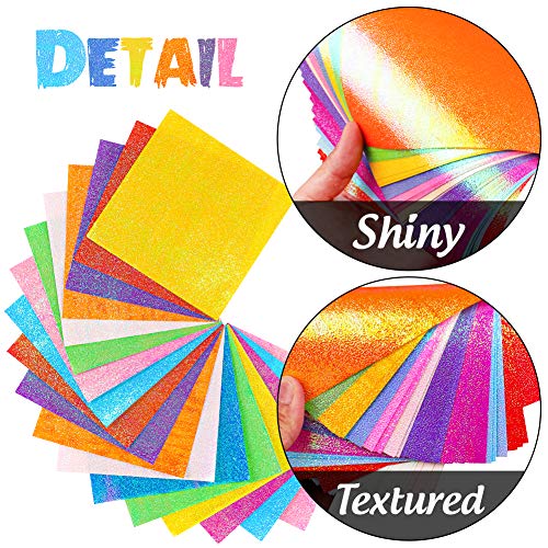 BigOtters Origami Paper, 200 Sheets Shiny Iridescent Paper 2 Sizes Square Folding Paper Handcraft Paper Decoration Paper for Kid DIY Paper Crane Stars Airplanes Teaching Arts Craft, 10 Colors